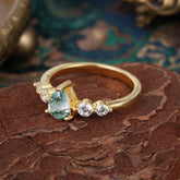 Pear Cut Classic Moss Agate Wedding Ring Promise Side Stone Anniversary Ring